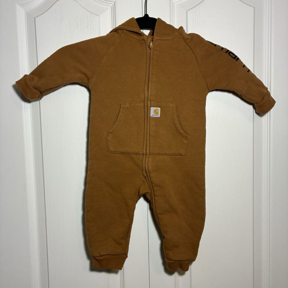 Carhartt Baby Boys' Long-Sleeve Hooded Zip-Up Footless Coverall 6 Months Brown